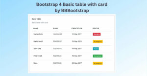 Bootstrap 4 Basic table with card by BBBootstrap