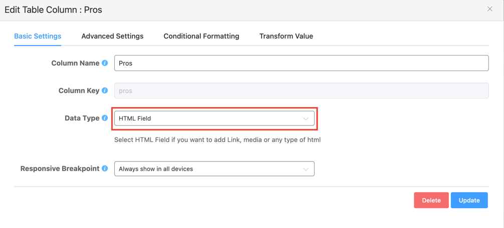 SELECT HTML Field