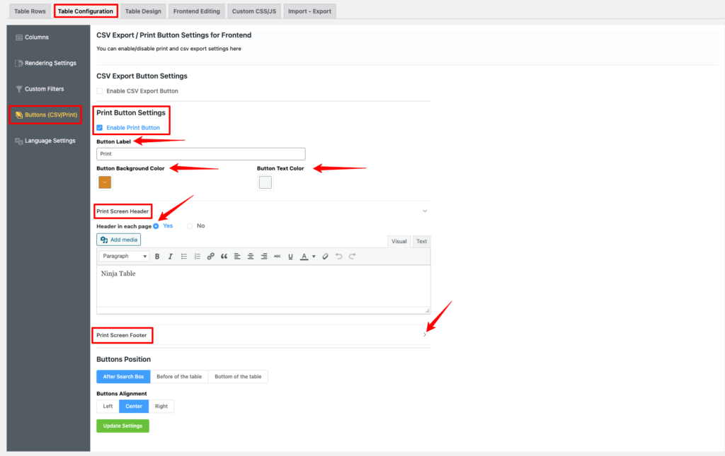 Print Button Settings