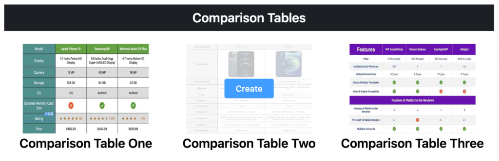 comparison table template