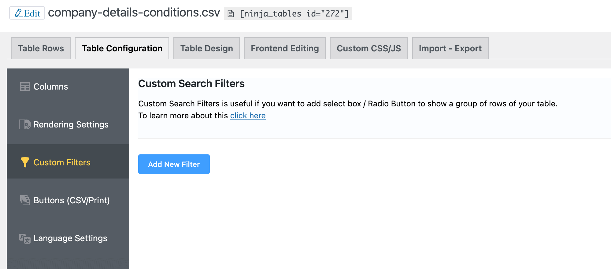 custom filters in data tables