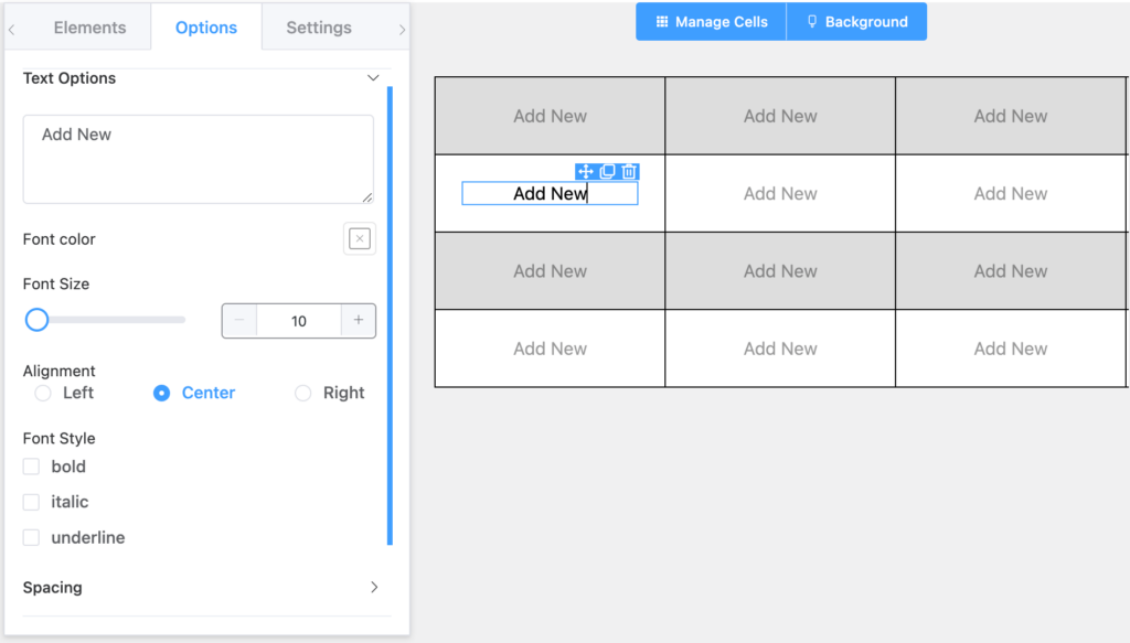 Customize table cell element