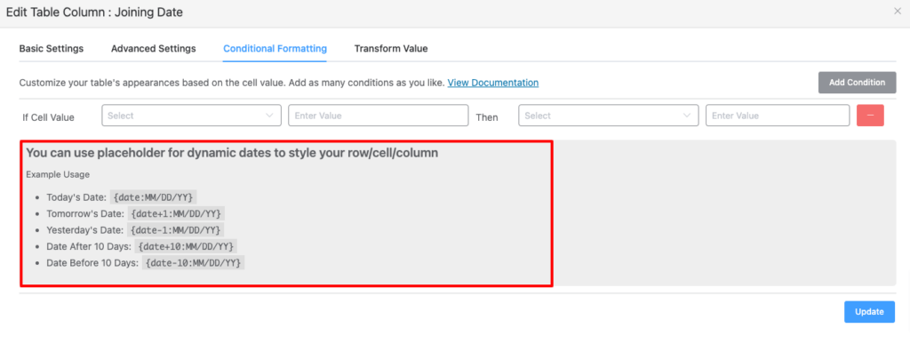 Date format condition add