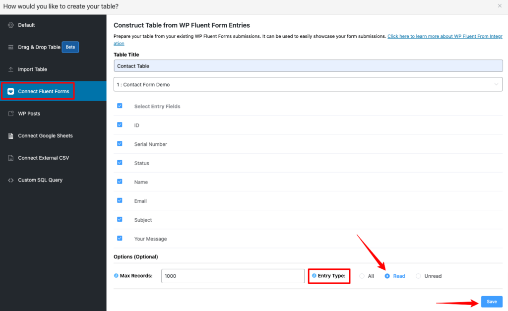 show form data according to entry type