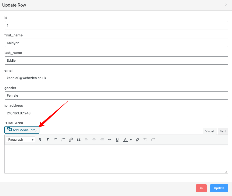 HTML field in Ninja Tables