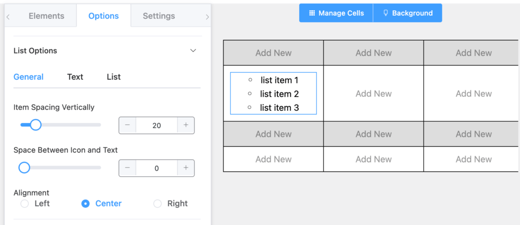 List element general options