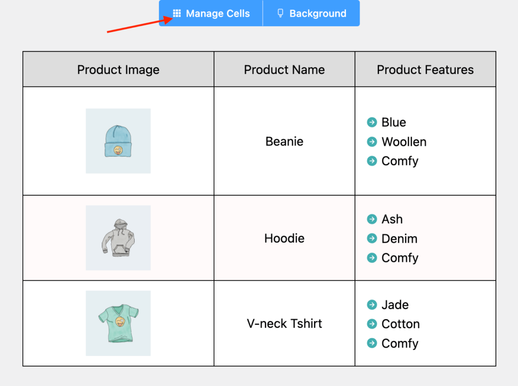 Manage cells in Drag and Drop table