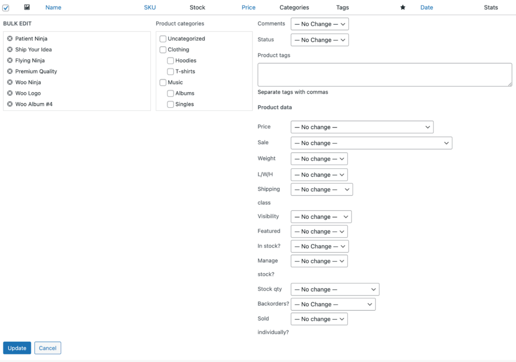 Manage stock at a bulk