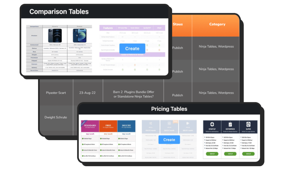 pre-made table templates Ninja Tables