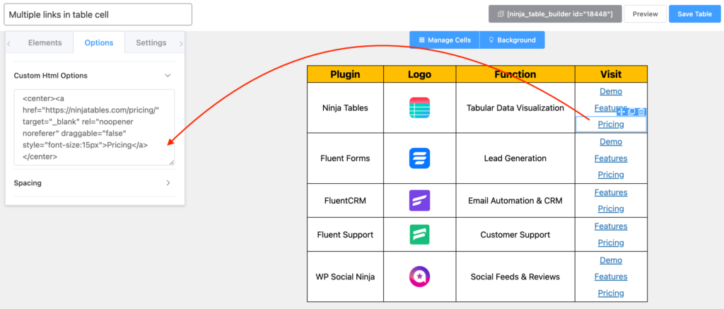 Multiple links in a table cell