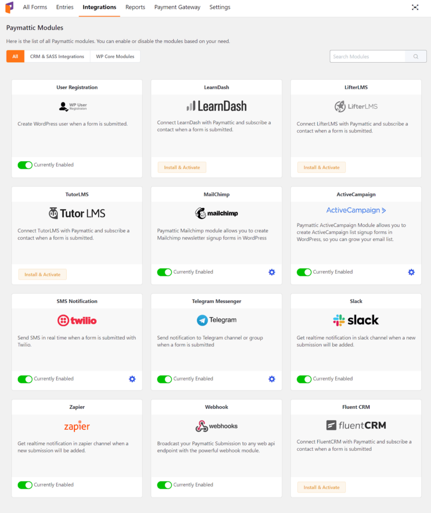 Paymattic integration with LMS, email marketing, notification, and other plugins