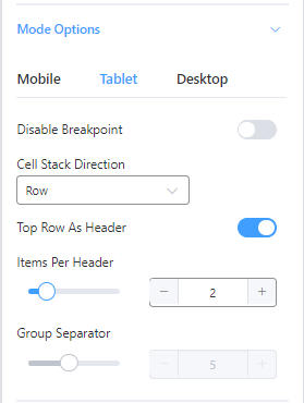 Responsive Properties Ninja Tables