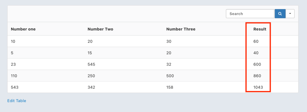 row-column calculation results column