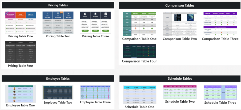 Table Templates