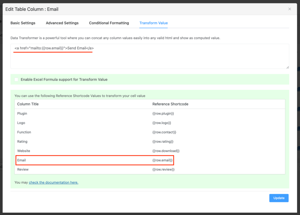 Transform value for hyperlink