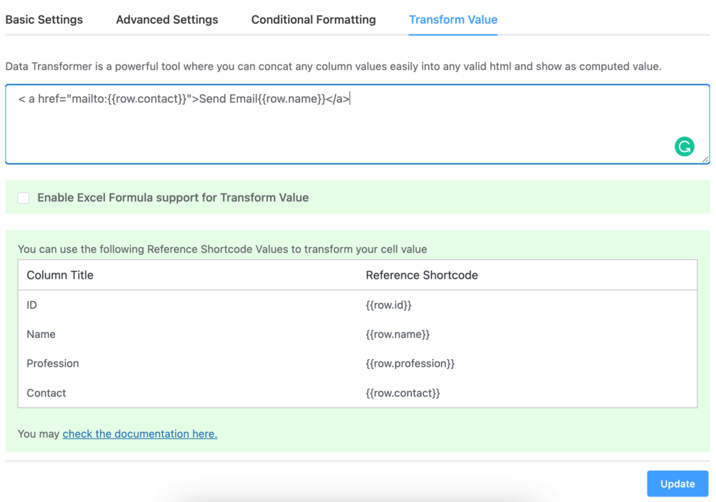 value transformation ninja tables