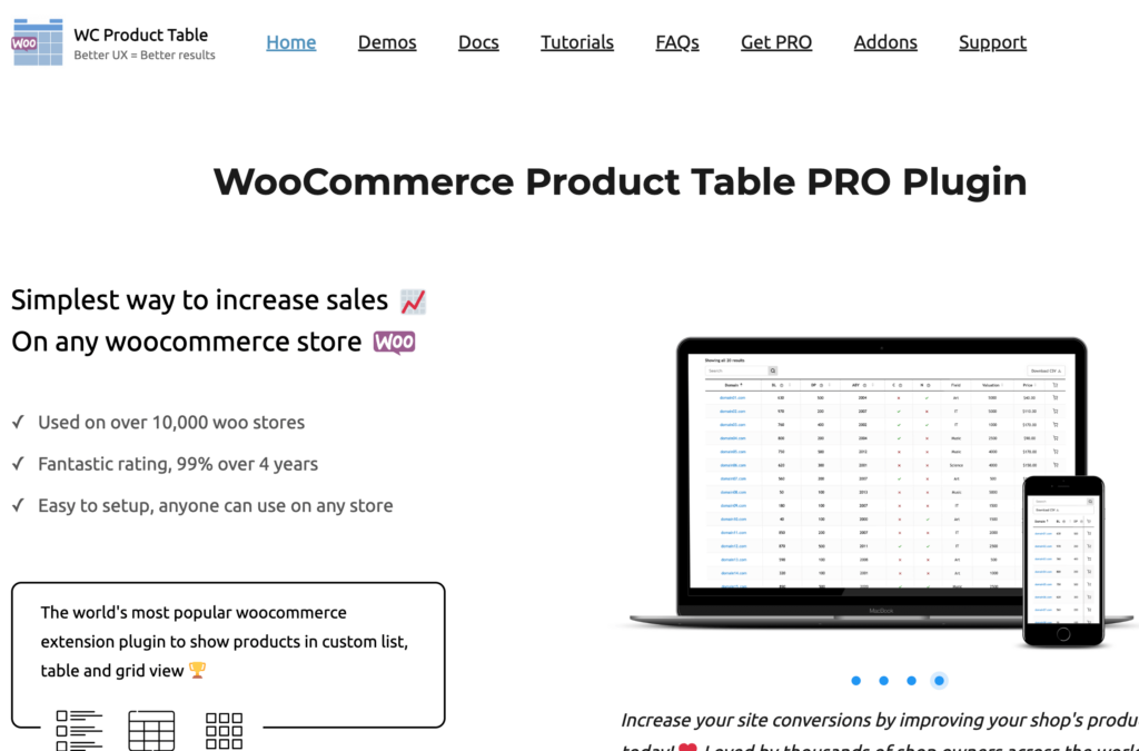 WC Product Table